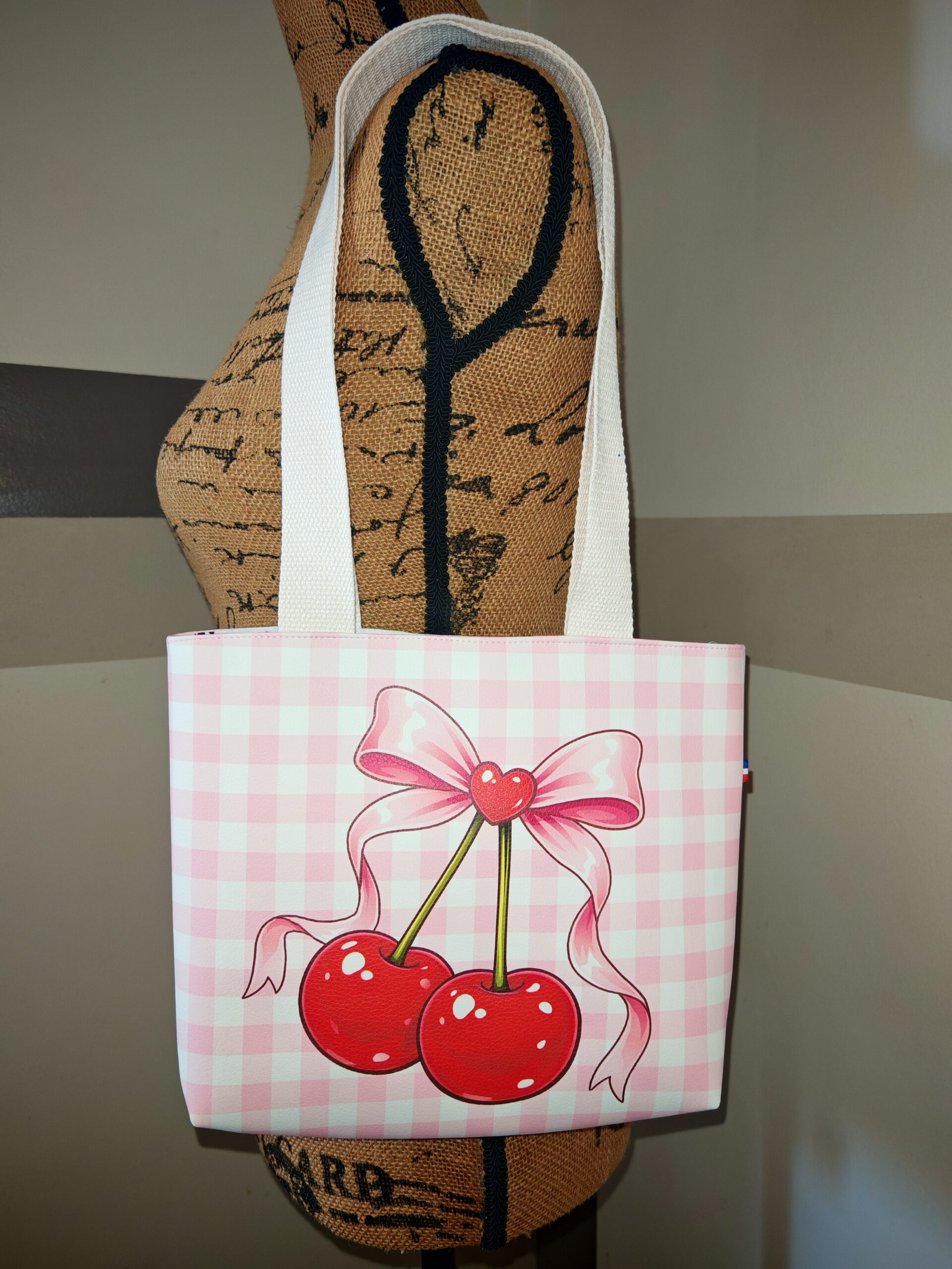 Mini sac cabas — Cerises & vichy rose – Image 2