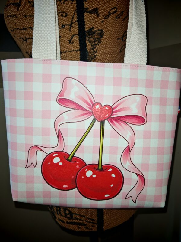 Mini sac cabas — Cerises & vichy rose