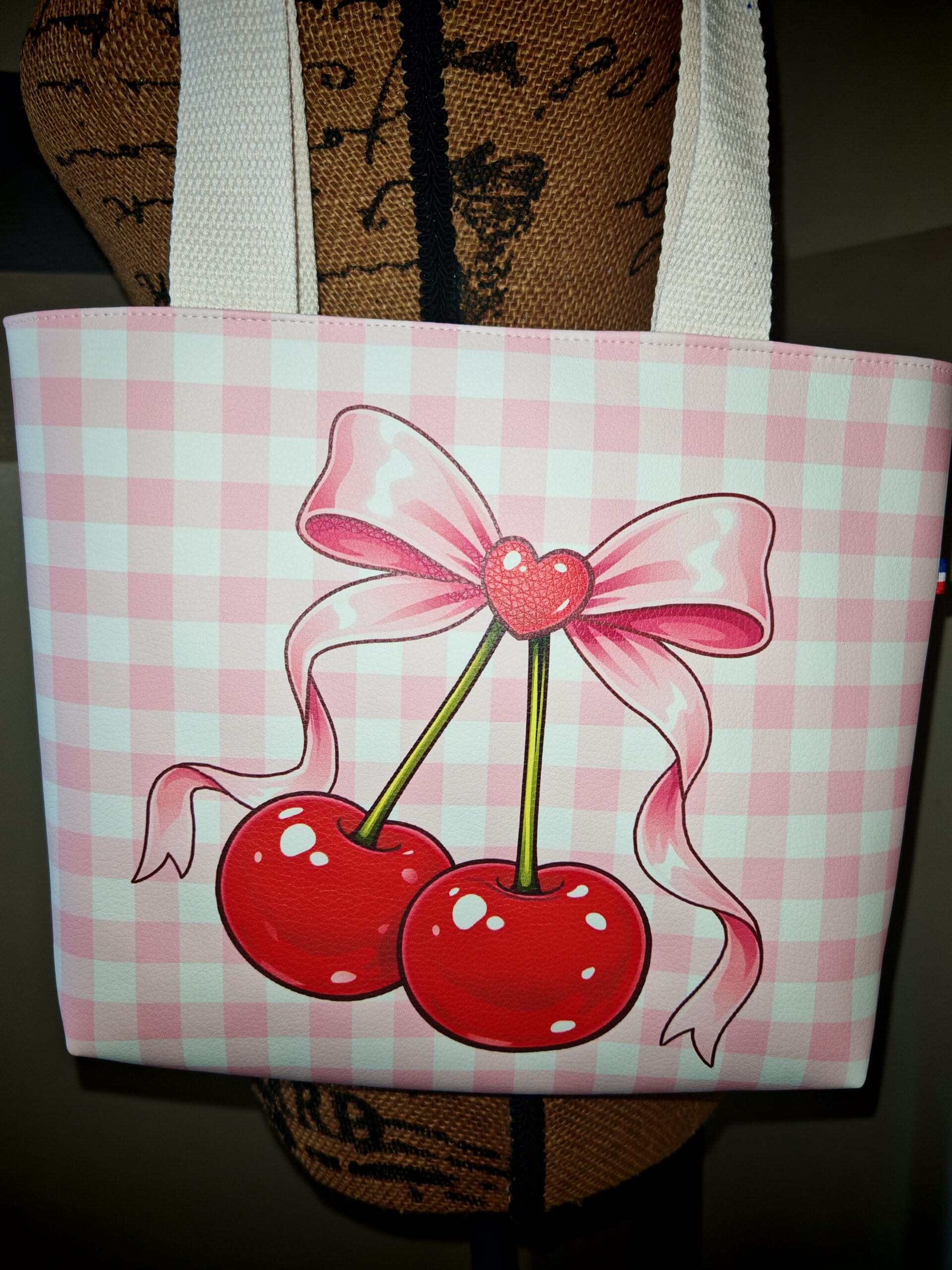 Mini sac cabas — Cerises & vichy rose