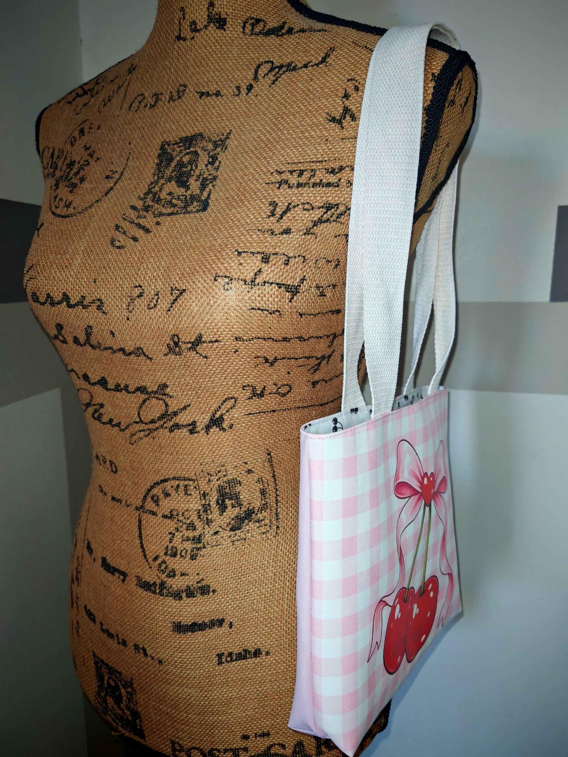 Mini sac cabas — Cerises & vichy rose – Image 5