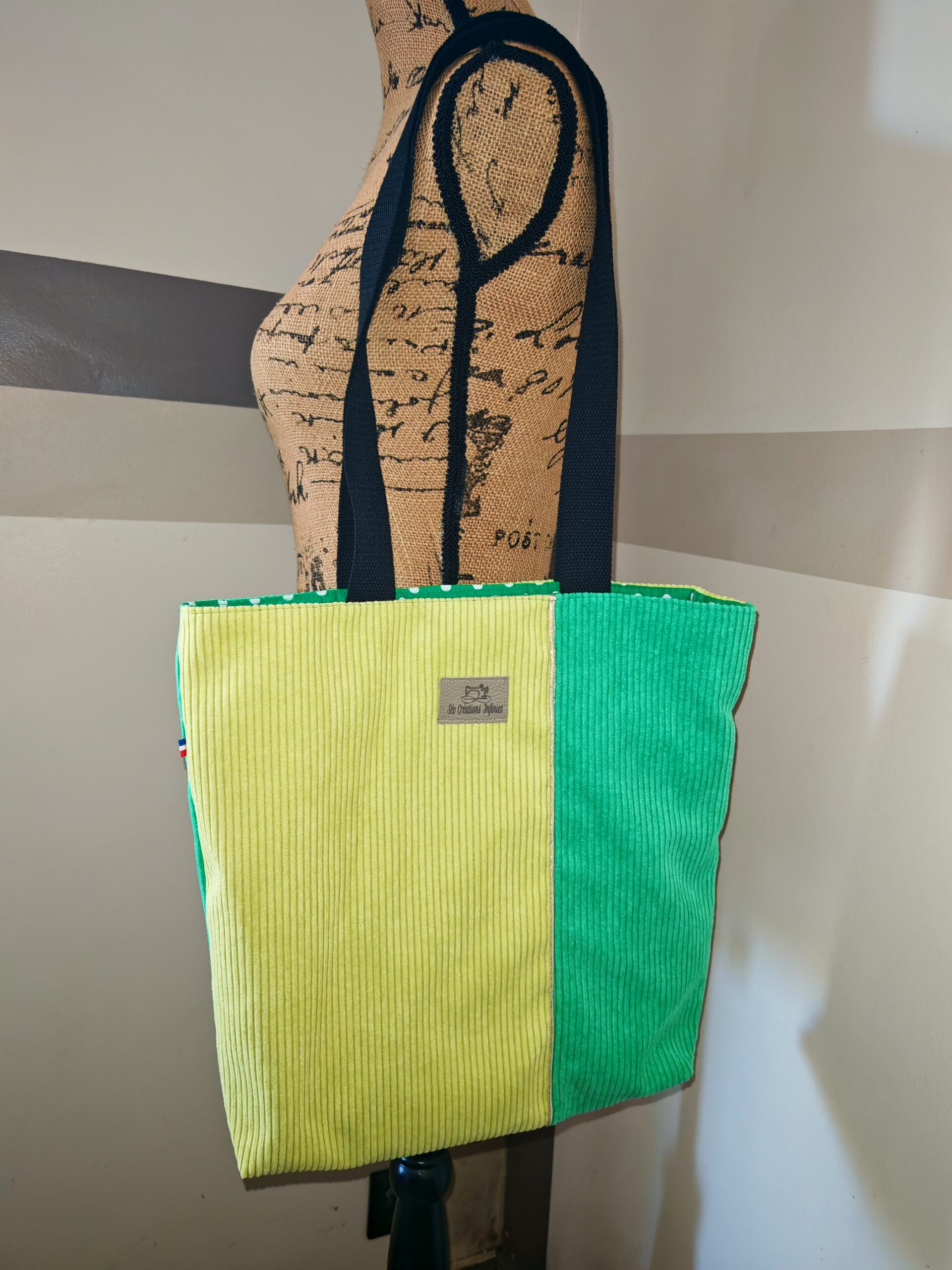 Sac cabas — Velours côtelé anis & menthe