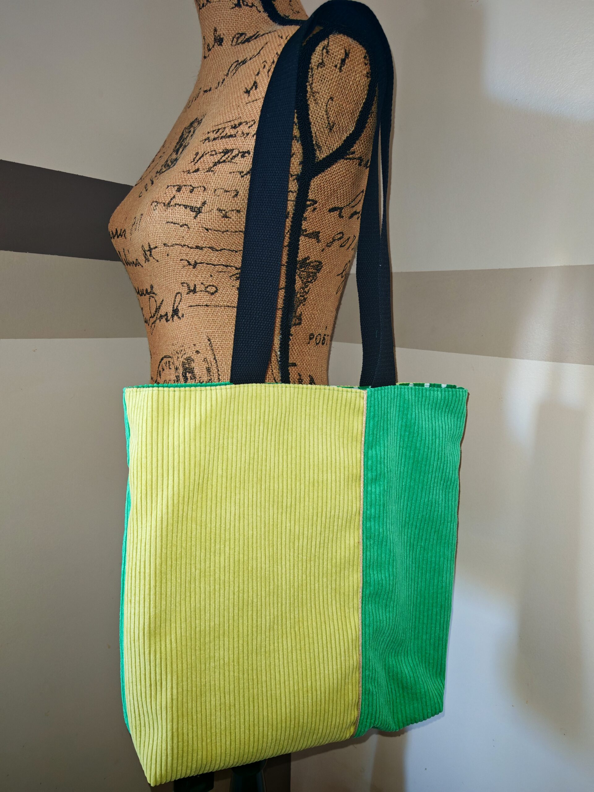 Sac cabas — Velours côtelé anis & menthe – Image 2