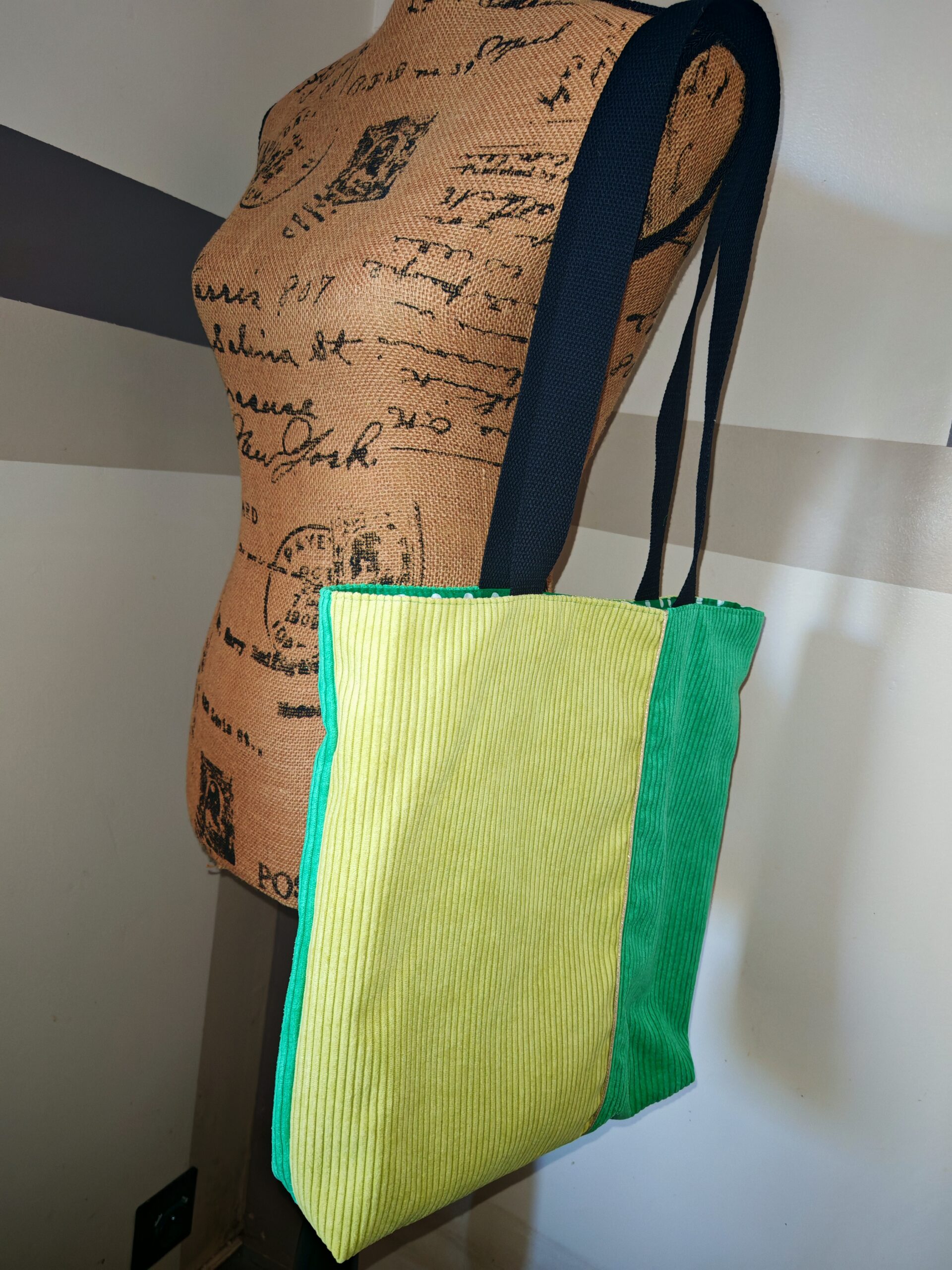 Sac cabas — Velours côtelé anis & menthe – Image 4