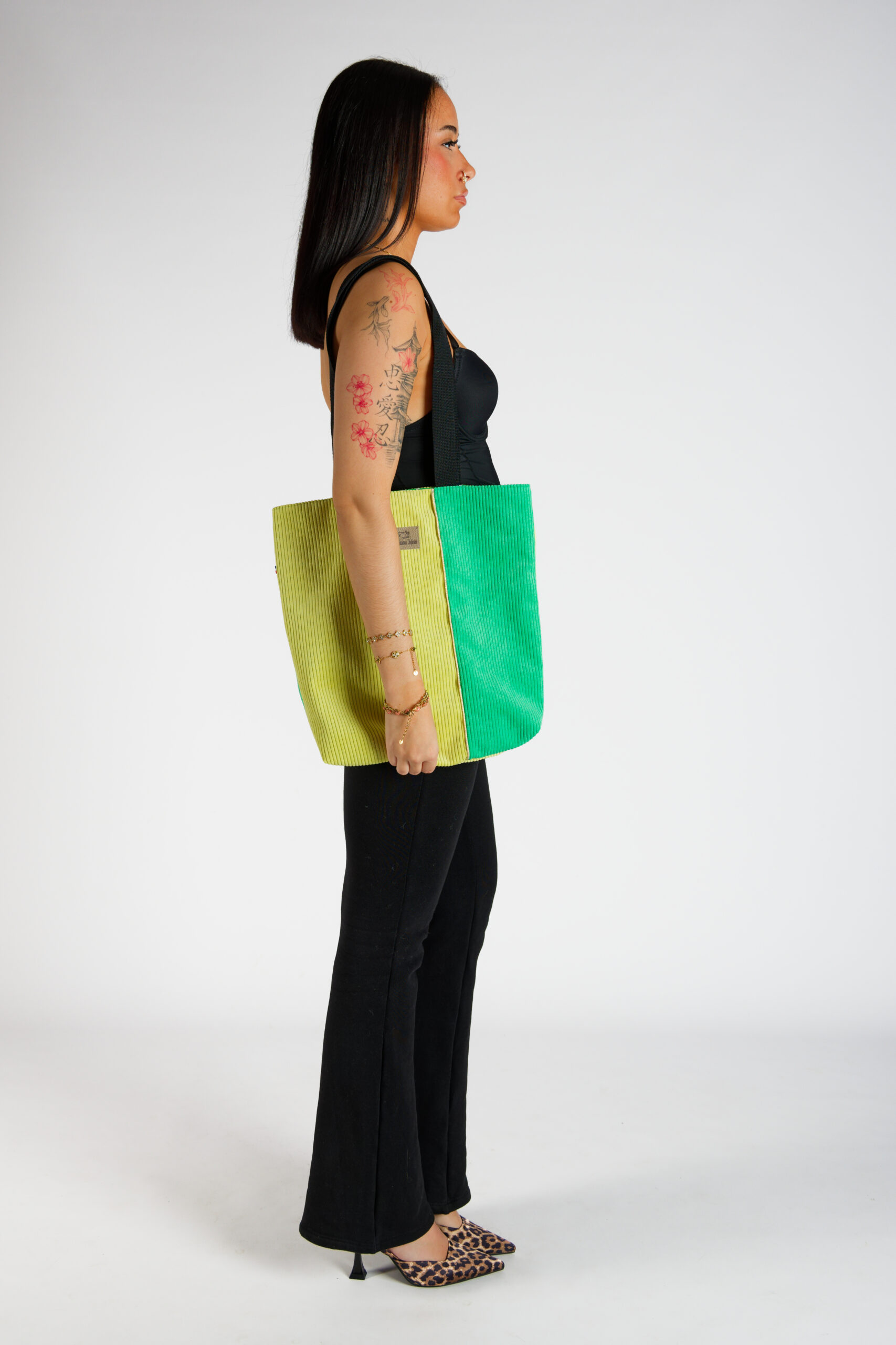Sac cabas — Velours côtelé anis & menthe – Image 3