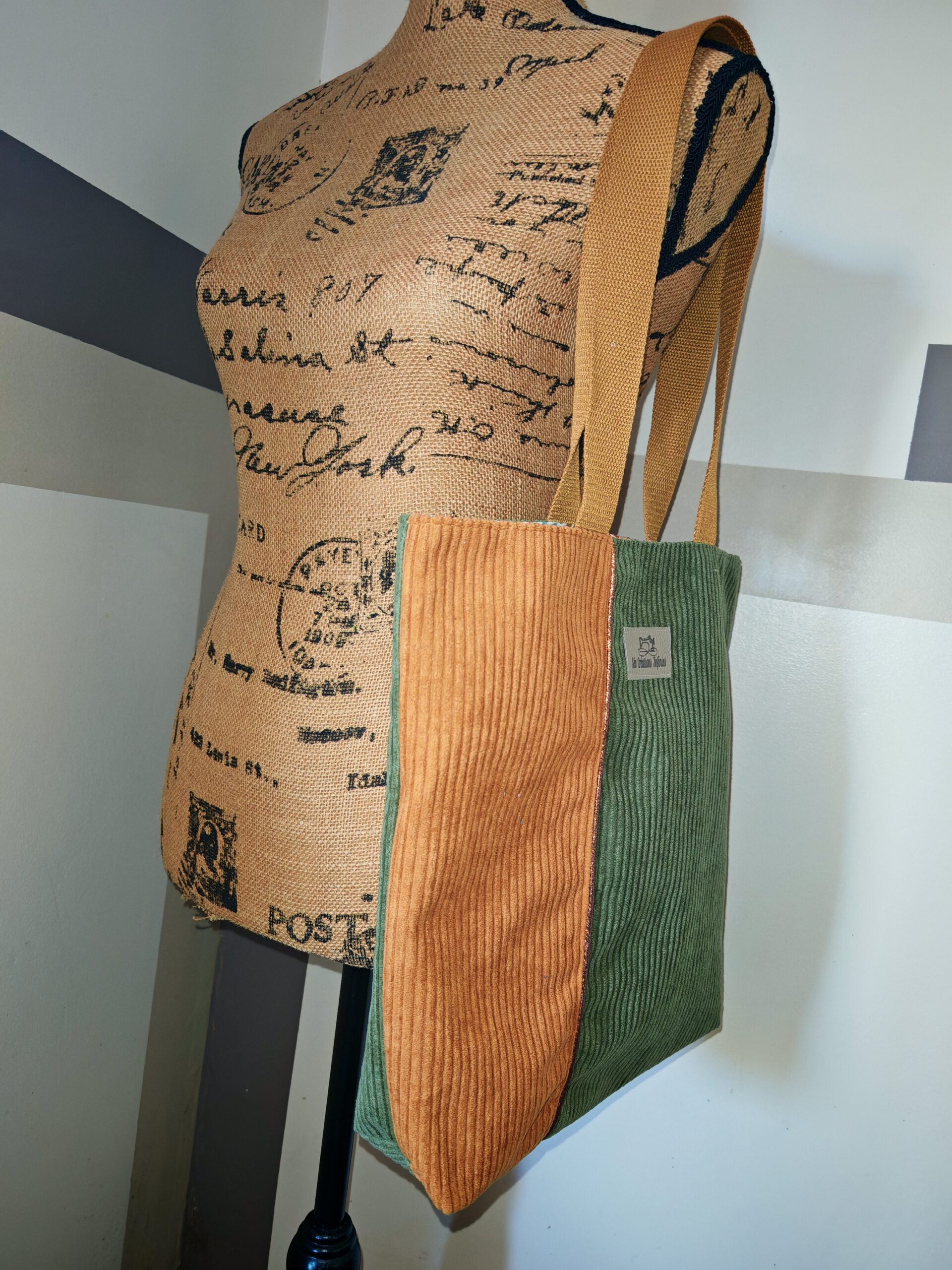 Sac cabas — Velours côtelé kaki & ocre – Image 2