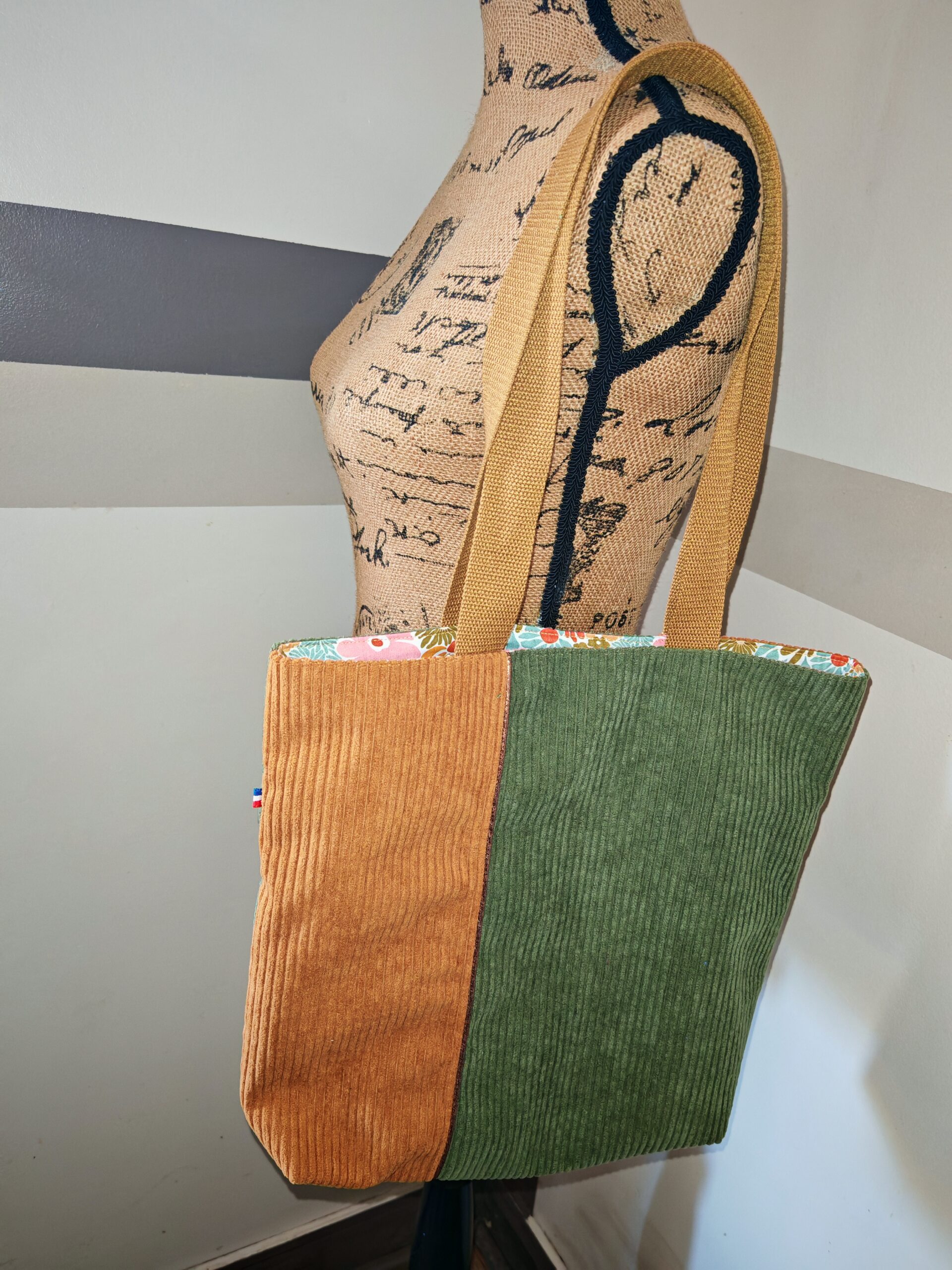Sac cabas — Velours côtelé kaki & ocre – Image 4