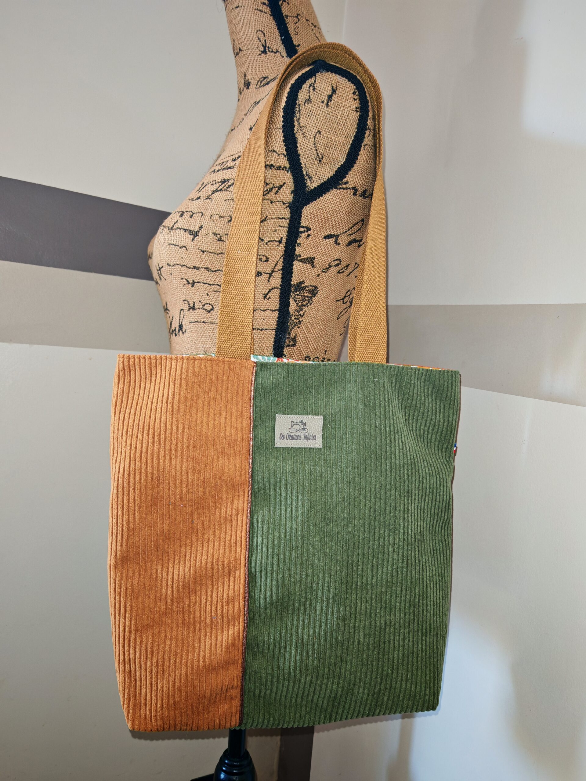 Sac cabas — Velours côtelé kaki & ocre