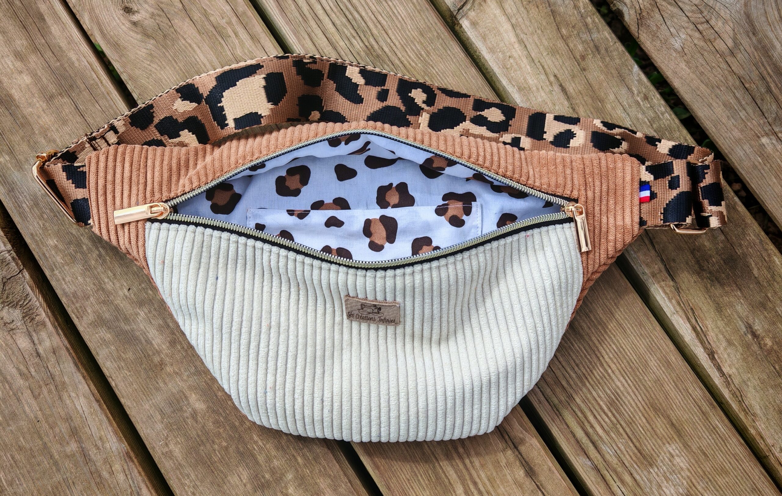 Sac banane — Velours cappuccino & écru – Image 3