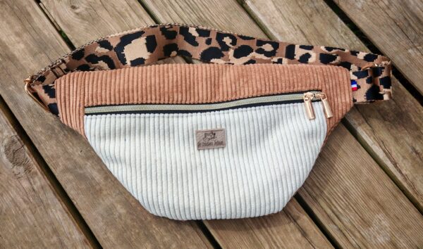 Sac banane — Velours cappuccino & écru