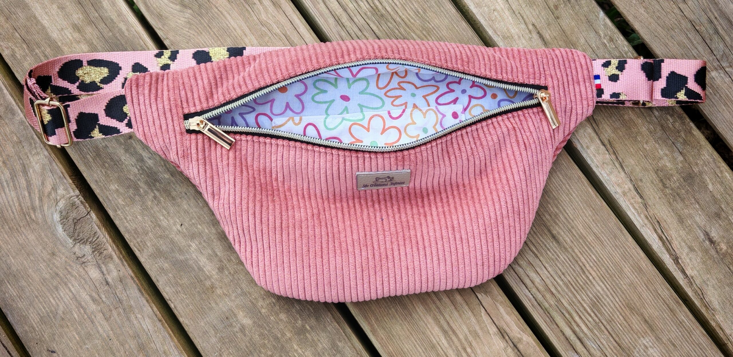 Sac banane — Velours vieux rose & sangle léopard – Image 3