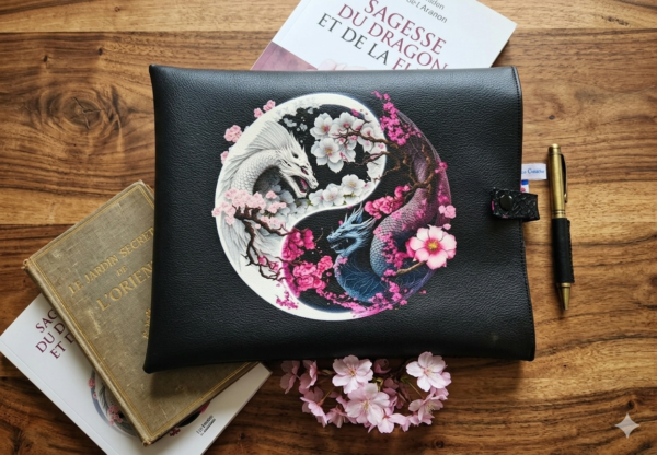 Pochette à livre — Dragon japonais & simili noir