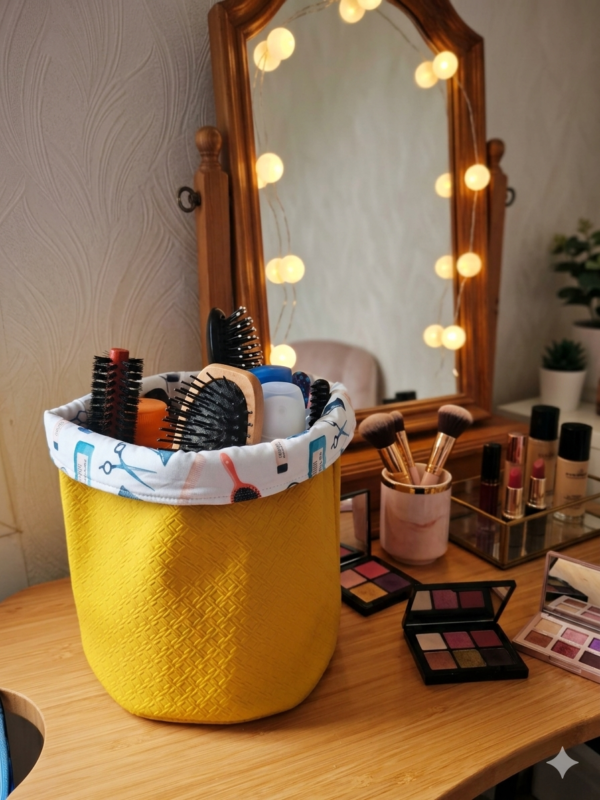 Panière ronde — Simili cuir tressé & motifs coiffure